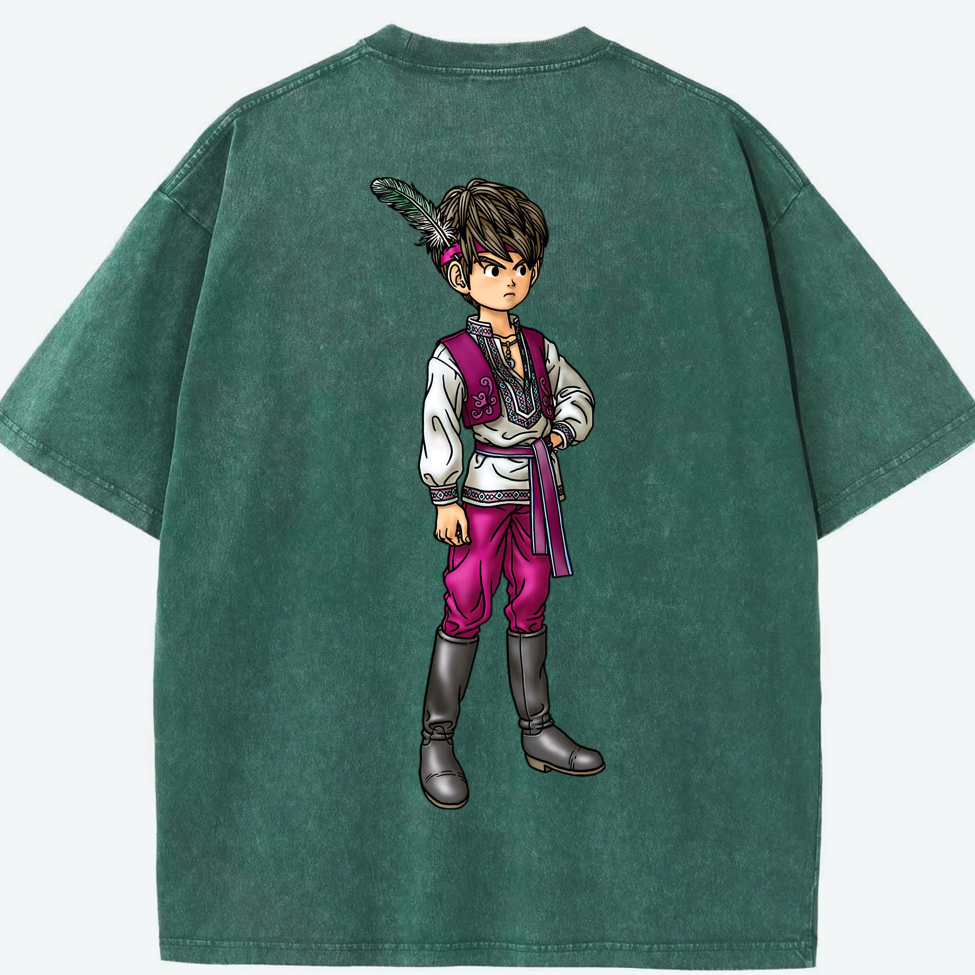 （画像用） ドラゴンクエスト Doragon Kuesuto Dragon Quest 綿100% ヴィンテージ風 半袖Tシャツ（背面プリント）